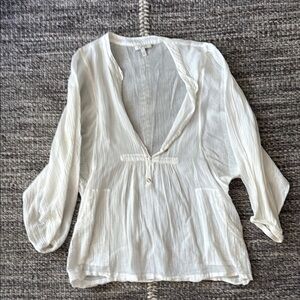 Joie White 3/4 Sleeve Blouse with Mandarin Collar